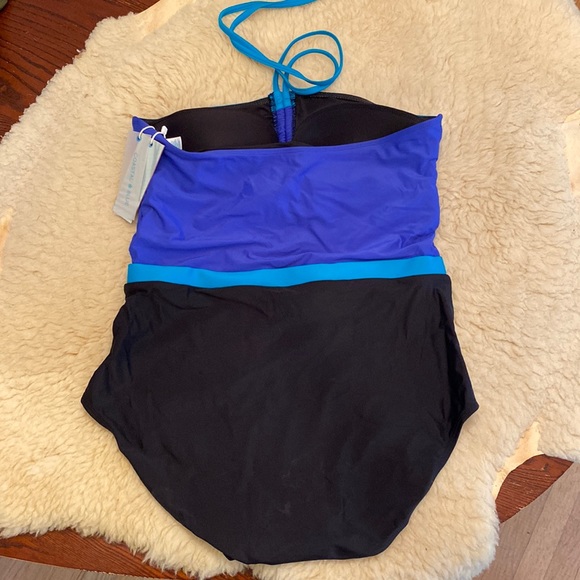 NWT Coastal Blue Women’s Swimsuit Halter Neck Cutout-Front, size 14-16 - Picture 4 of 7
